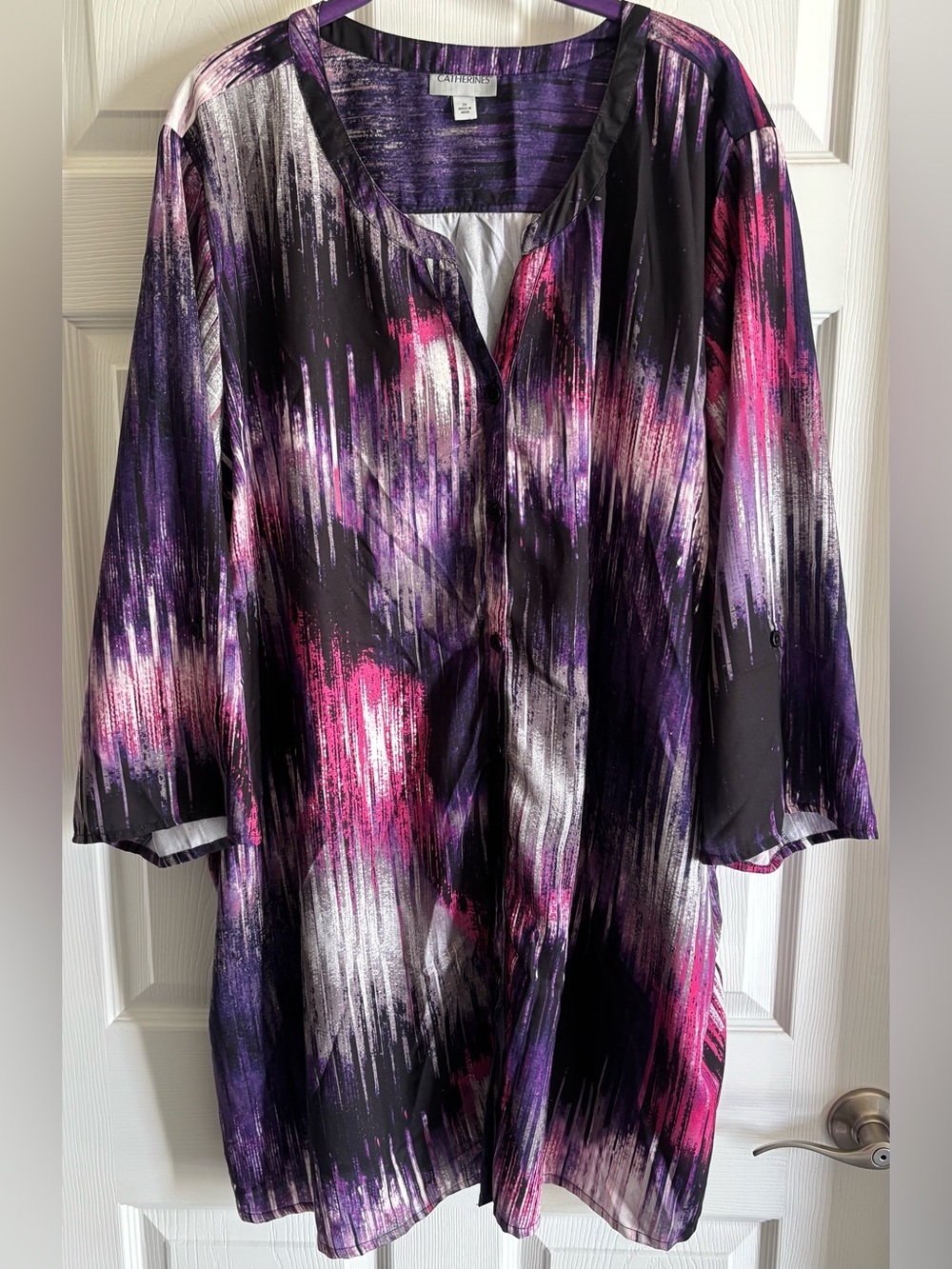 Catherines Black, Purple & Pink Brushstroke Button-Front Tunic